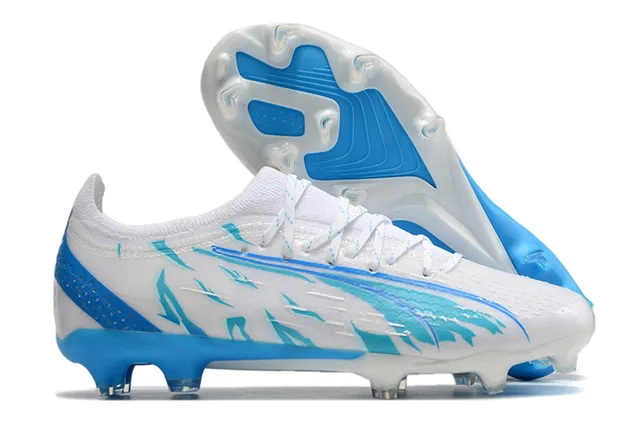 Puma Future Z Chaussures de football orange bleu à empeigne en knit de coupe basse lacets asymétriques pour terrain ferme 7