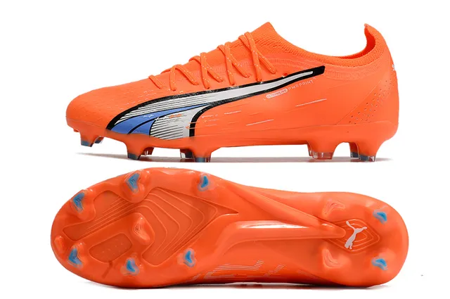 Puma Future Z Chaussures de football orange bleu à empeigne en knit de coupe basse lacets asymétriques pour terrain ferme 10