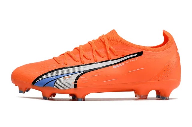Puma Future Z Chaussures de football orange bleu à empeigne en knit de coupe basse lacets asymétriques pour terrain ferme 13