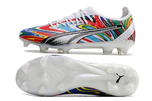 Puma Future Z Chaussures de football orange bleu à empeigne en knit de coupe basse lacets asymétriques pour terrain ferme 16