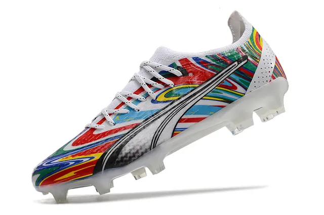 Puma Future Z Chaussures de football orange bleu à empeigne en knit de coupe basse lacets asymétriques pour terrain ferme 18