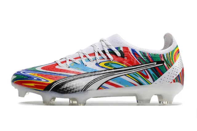 Puma Future Z Chaussures de football orange bleu à empeigne en knit de coupe basse lacets asymétriques pour terrain ferme 19