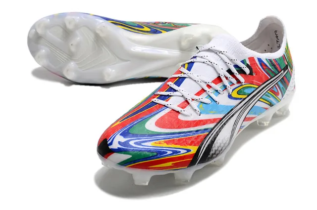 Puma Future Z Chaussures de football orange bleu à empeigne en knit de coupe basse lacets asymétriques pour terrain ferme 20