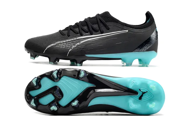 Puma Future Z Chaussures de football orange bleu à empeigne en knit de coupe basse lacets asymétriques pour terrain ferme 22