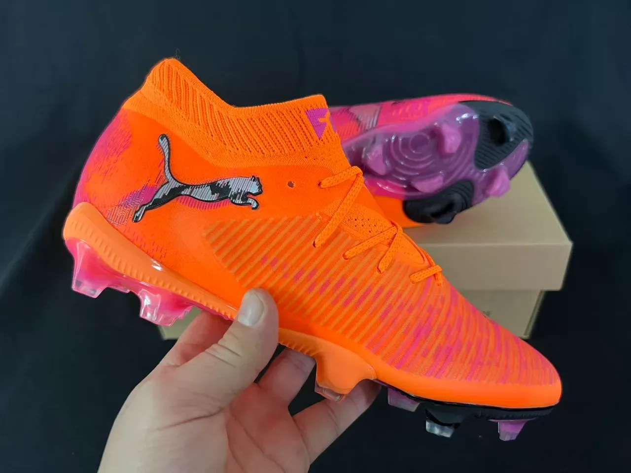 Puma Future Z Orange Purple Knit Upper High-Cut Sock Collar Firm-Ground Soccer Shoes 6