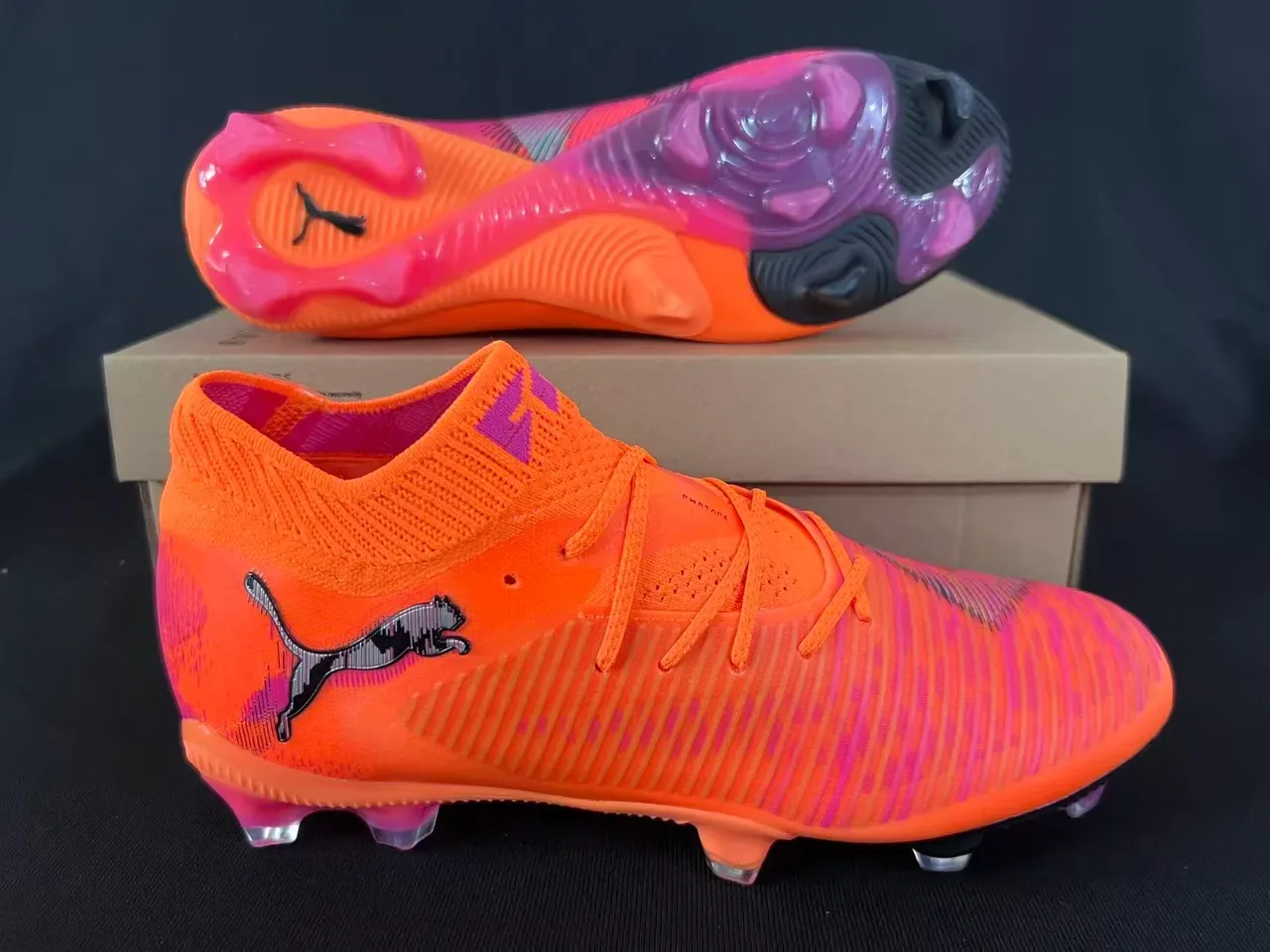 Puma Future Z Orange Purple Knit Upper High-Cut Sock Collar Firm-Ground Soccer Shoes 7