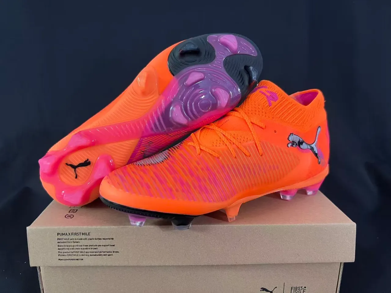 Puma Future Z Orange Purple Knit Upper High-Cut Sock Collar Firm-Ground Soccer Shoes 8