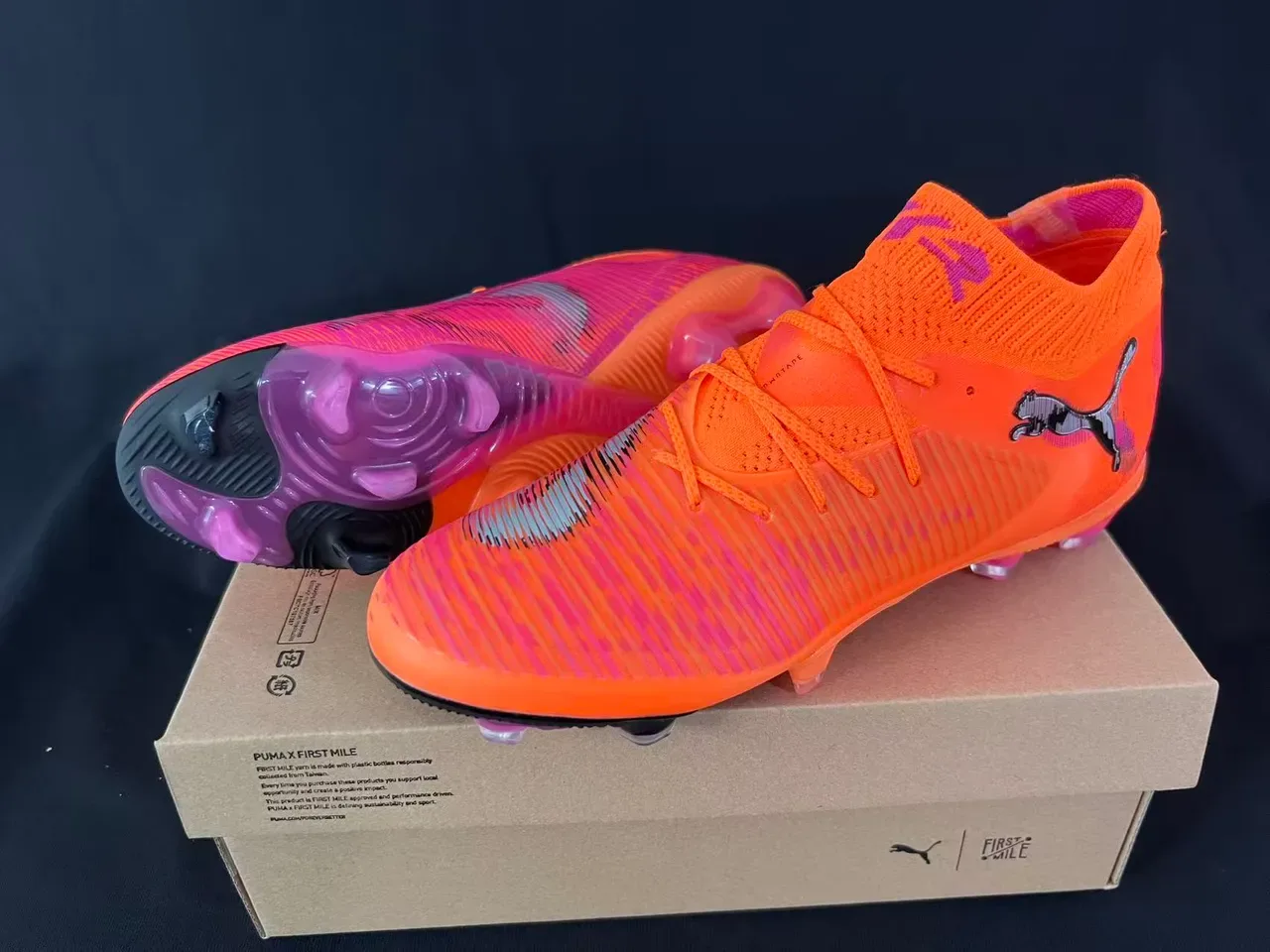 Puma Future Z Orange Purple Knit Upper High-Cut Sock Collar Firm-Ground Soccer Shoes 9
