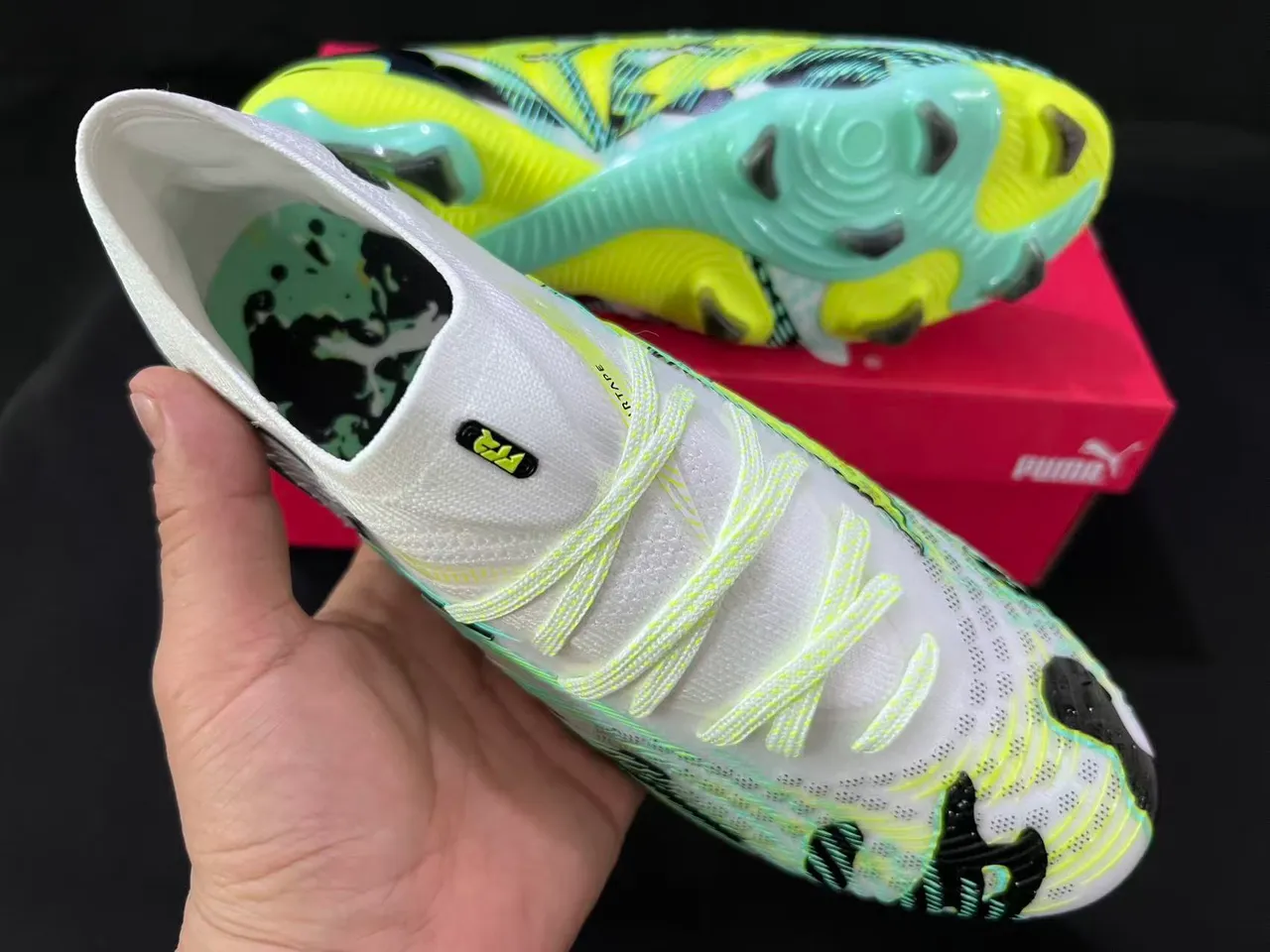 Puma Future Z jaune vert bas cut haut à encolure chaussette sol ferme chaussures de football 5