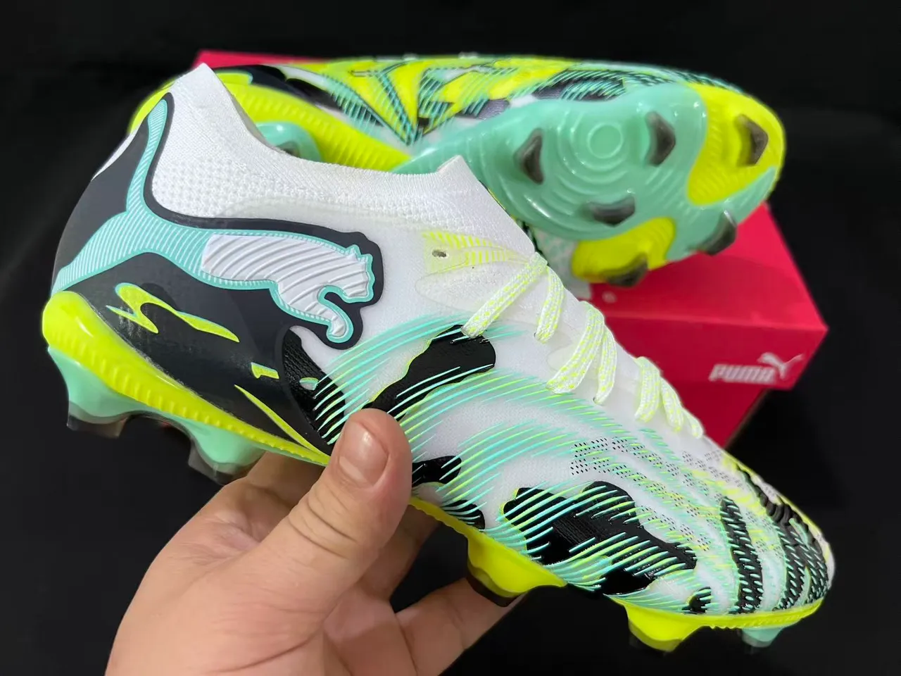 Puma Future Z jaune vert bas cut haut à encolure chaussette sol ferme chaussures de football 6
