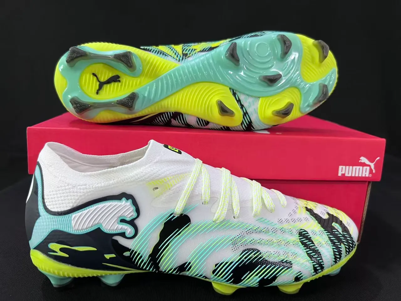 Puma Future Z jaune vert bas cut haut à encolure chaussette sol ferme chaussures de football 7