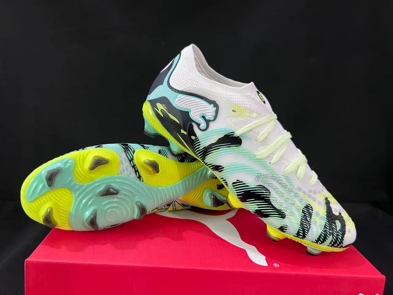 Puma Future Z jaune vert bas cut haut à encolure chaussette sol ferme chaussures de football 8