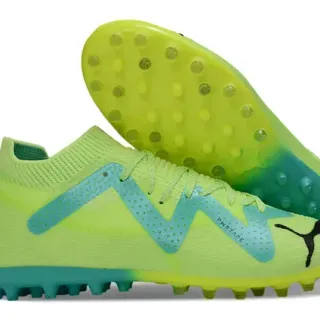 Puma Green Blue Knit Upper W-Formstrip Overlay Turf Soccer Shoes
