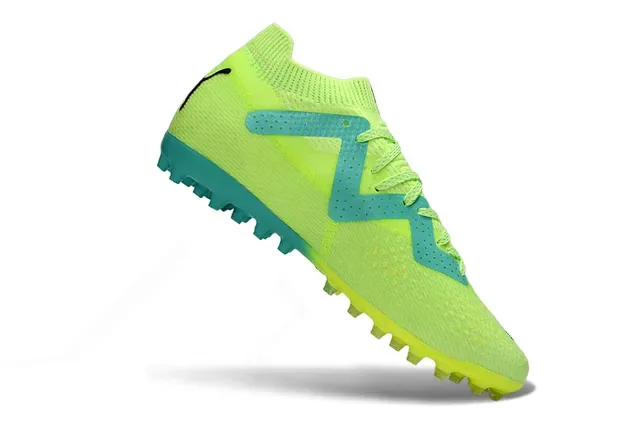 Puma Green Blue Knit Upper W-Formstrip Overlay Turf Soccer Shoes 2