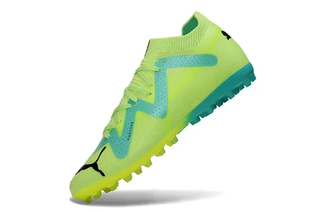 Puma Green Blue Knit Upper W-Formstrip Overlay Turf Soccer Shoes 3