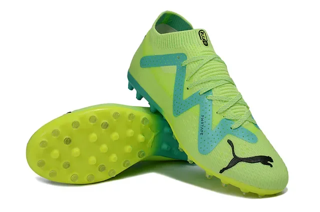 Puma Green Blue Knit Upper W-Formstrip Overlay Turf Soccer Shoes 4