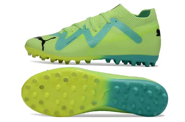 Puma Green Blue Knit Upper W-Formstrip Overlay Turf Soccer Shoes 6