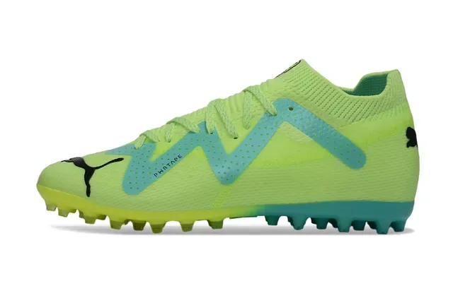 Puma Green Blue Knit Upper W-Formstrip Overlay Turf Soccer Shoes 7