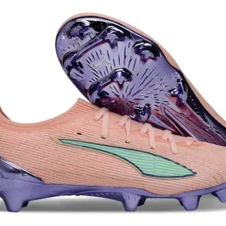 Puma Pink Green Knitted Upper Iridescent Sole Firm-Ground Soccer Shoes