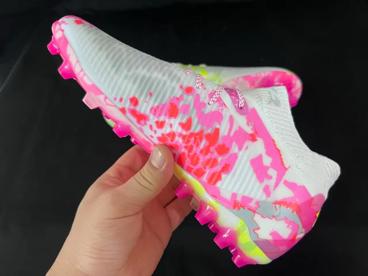 Puma Blanc Multicolor Tricot Chaussure de Chaussette Supérieure Impression Éclaboussure Superposition Terre Firme Chaussures de Football 5