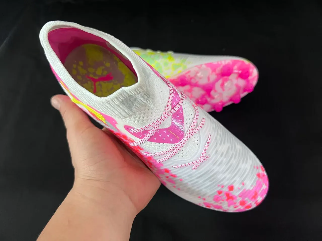 Puma Blanc Multicolor Tricot Chaussure de Chaussette Supérieure Impression Éclaboussure Superposition Terre Firme Chaussures de Football 6