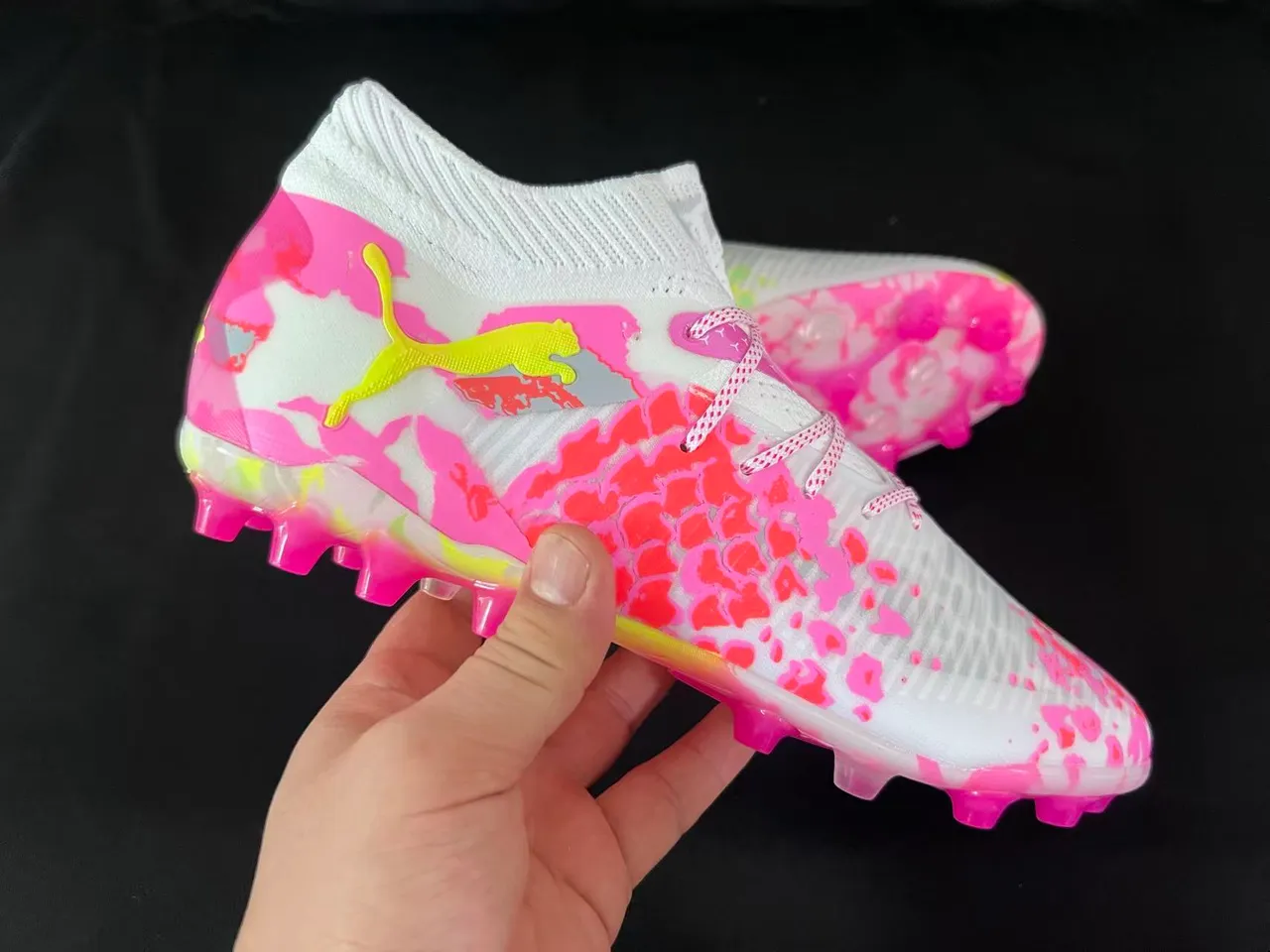 Puma Blanc Multicolor Tricot Chaussure de Chaussette Supérieure Impression Éclaboussure Superposition Terre Firme Chaussures de Football 7