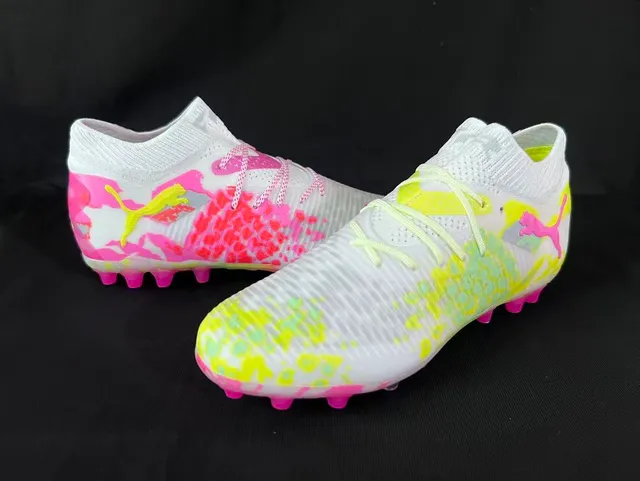 Puma Blanc Multicolor Tricot Chaussure de Chaussette Supérieure Impression Éclaboussure Superposition Terre Firme Chaussures de Football 8