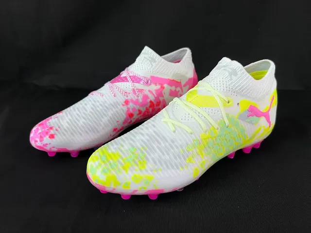 Puma Blanc Multicolor Tricot Chaussure de Chaussette Supérieure Impression Éclaboussure Superposition Terre Firme Chaussures de Football 10