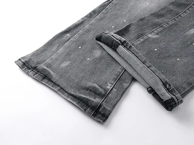 Purple Brand Distressed Flared-Leg Paint Splatter Jeans 13