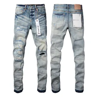 Purple Brand Distressed Light-Wash Raw-Edge Slim-Straight Jeans