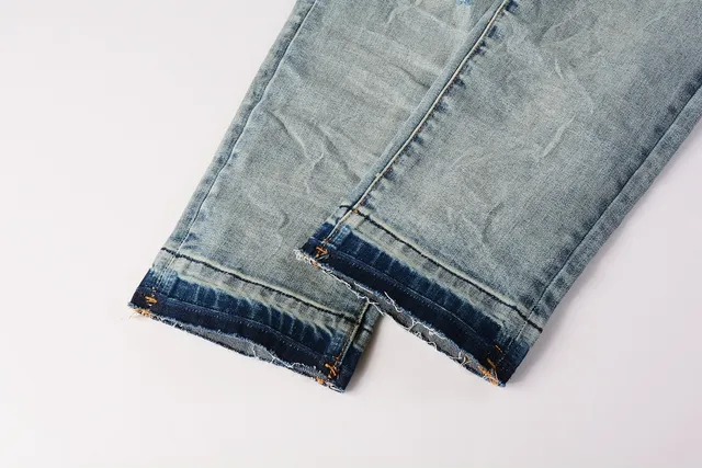 Purple Brand Distressed Light-Wash Raw-Edge Slim-Straight Jeans 3