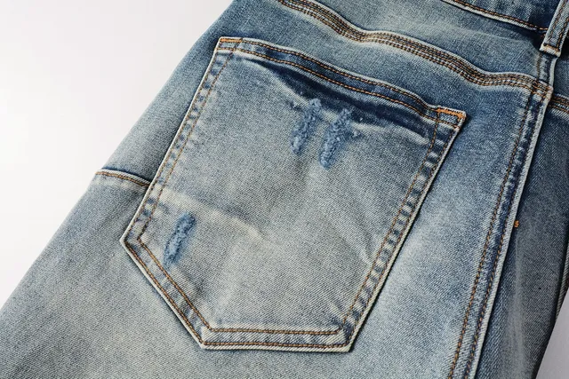 Purple Brand Distressed Light-Wash Raw-Edge Slim-Straight Jeans 5