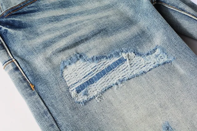 Purple Brand Distressed Light-Wash Raw-Edge Slim-Straight Jeans 7