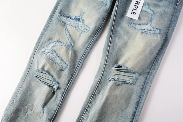 Purple Brand Distressed Light-Wash Raw-Edge Slim-Straight Jeans 10