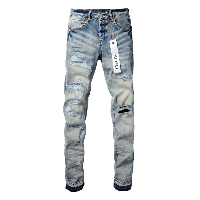 Purple Brand Distressed Light-Wash Raw-Edge Slim-Straight Jeans 17