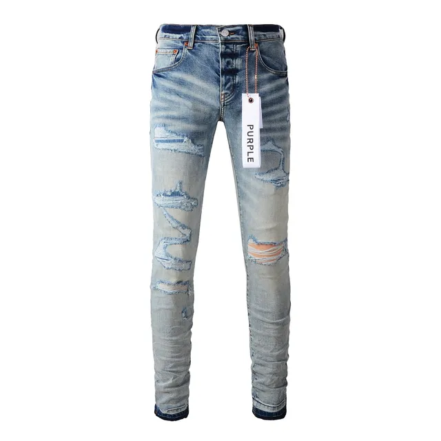 Purple Brand Distressed Light-Wash Raw-Edge Slim-Straight Jeans 19