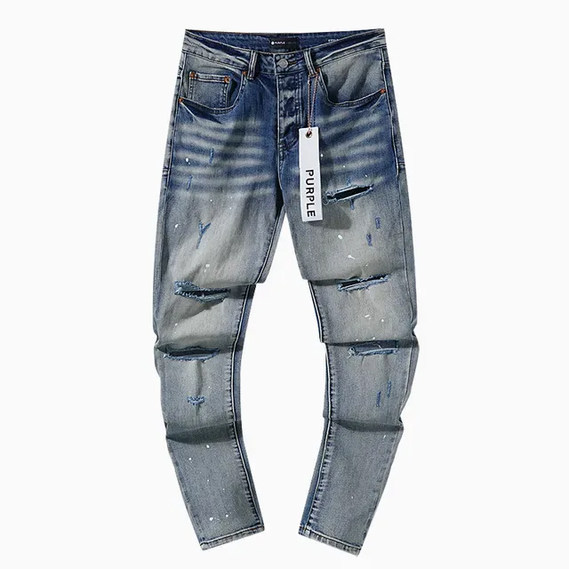 Purple Brand Distressed Paint-Splattered Tapered-Fit Mid-Rise Jeans 2