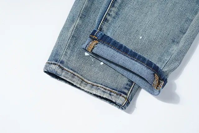 Purple Brand Distressed Paint-Splattered Tapered-Fit Mid-Rise Jeans 8