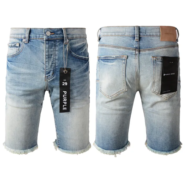 Purple Brand Medium-Wash Distressed Denim Shorts 20