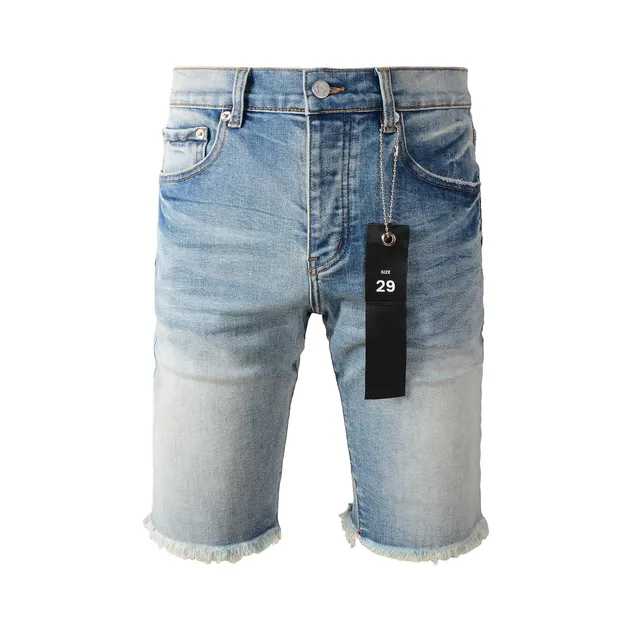Purple Brand Medium-Wash Distressed Denim Shorts 22