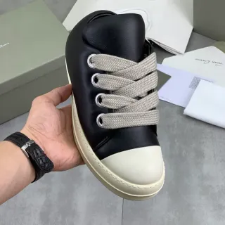 Rick Owens Black Beige Low-Top Leather Upper Lifestyle Sneakers