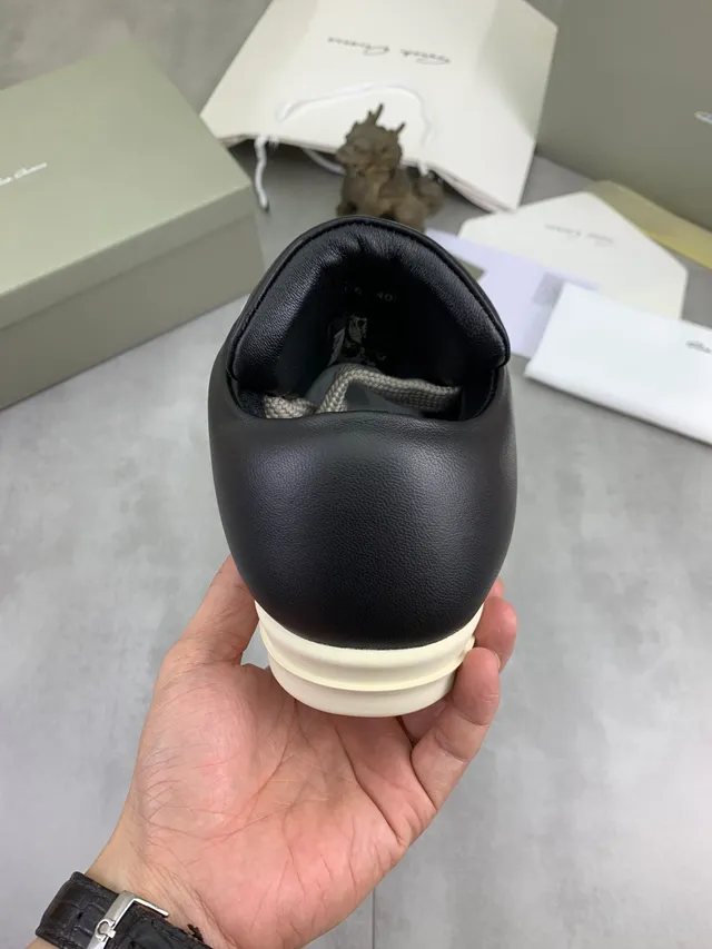 Rick Owens Black Beige Low-Top Leather Upper Lifestyle Sneakers 3