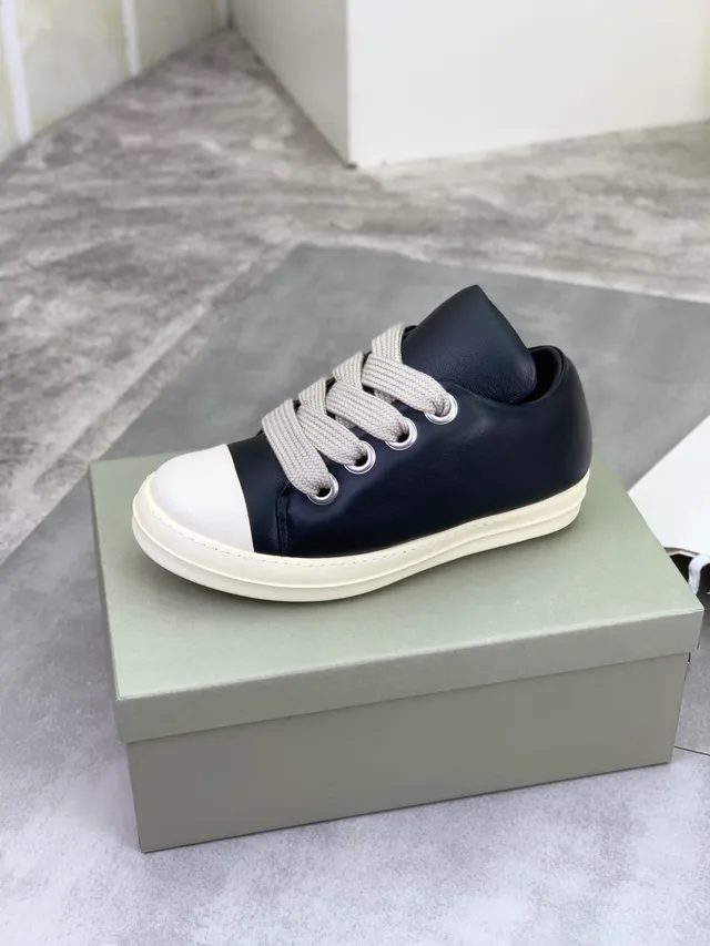 Rick Owens Black Beige Low-Top Leather Upper Lifestyle Sneakers 4