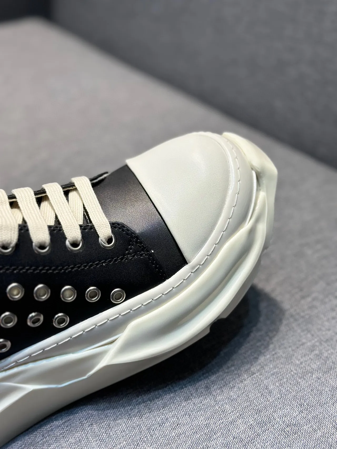 Rick Owens Black Beige Studded Leather Upper Sculpted Sole Chunky Sneakers 2
