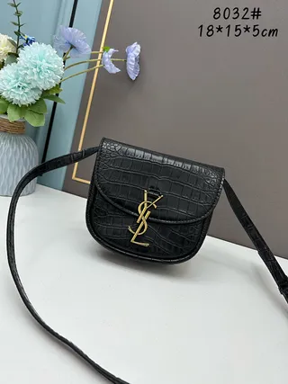 Saint Laurent Black Gold Crocodile-Embossed Leather YSL Monogram Clasp Saddle Bag 2