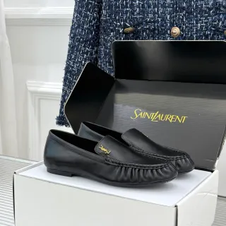 Saint Laurent Black Gold Leather YSL Logo Loafer