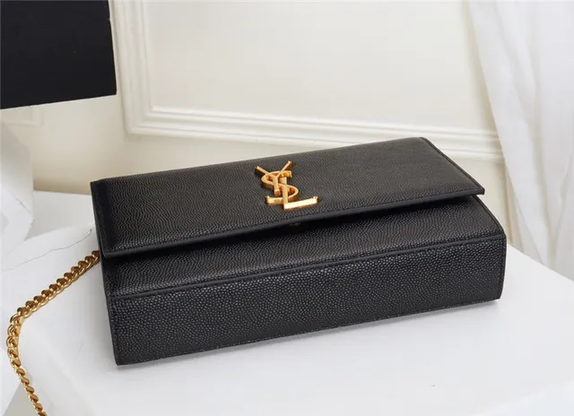 Saint Laurent Black Gold Structured Flap Strap Chain Bag 15