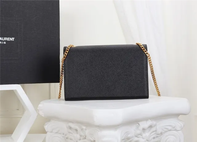 Saint Laurent Black Gold Structured Flap Strap Chain Bag 17