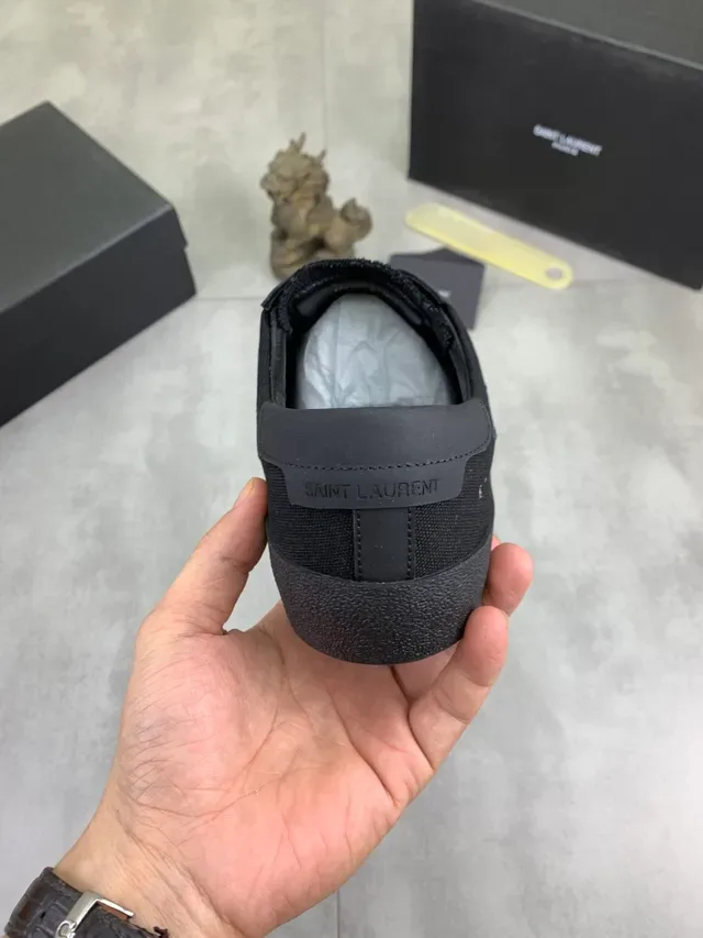 Saint Laurent কালো Script Logo ক্যানভাস লাইফস্টাইল স্নিকার 3