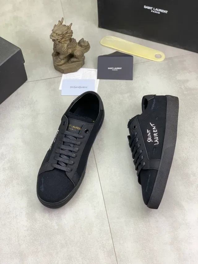 Saint Laurent কালো Script Logo ক্যানভাস লাইফস্টাইল স্নিকার 5